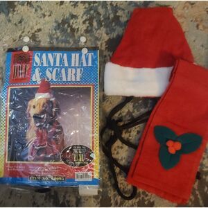 Vintage Pet Christmas Costume Santa Hat & Scarf  for Pets Up to 75 lbs. L/XL